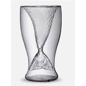 Pair Mermaid Tail Shaped Clear Double Wall Drinking Glass 5.2" inch New/Open Box